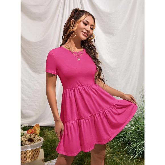 Short sleeve Ruffle Hem boho mini Dress black - Picture 5 of 12